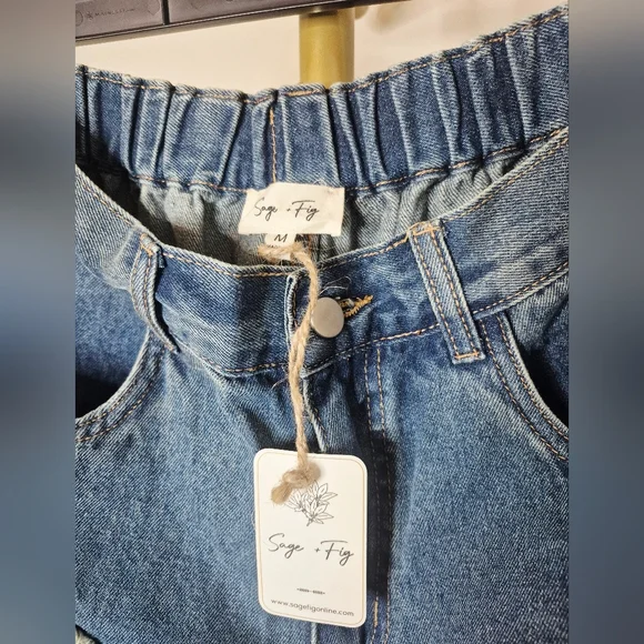 Sage + Fig Star Patch Luxury Wide Leg Bohemian Denim Jeans NWT Sz M - Picture 4 of 4